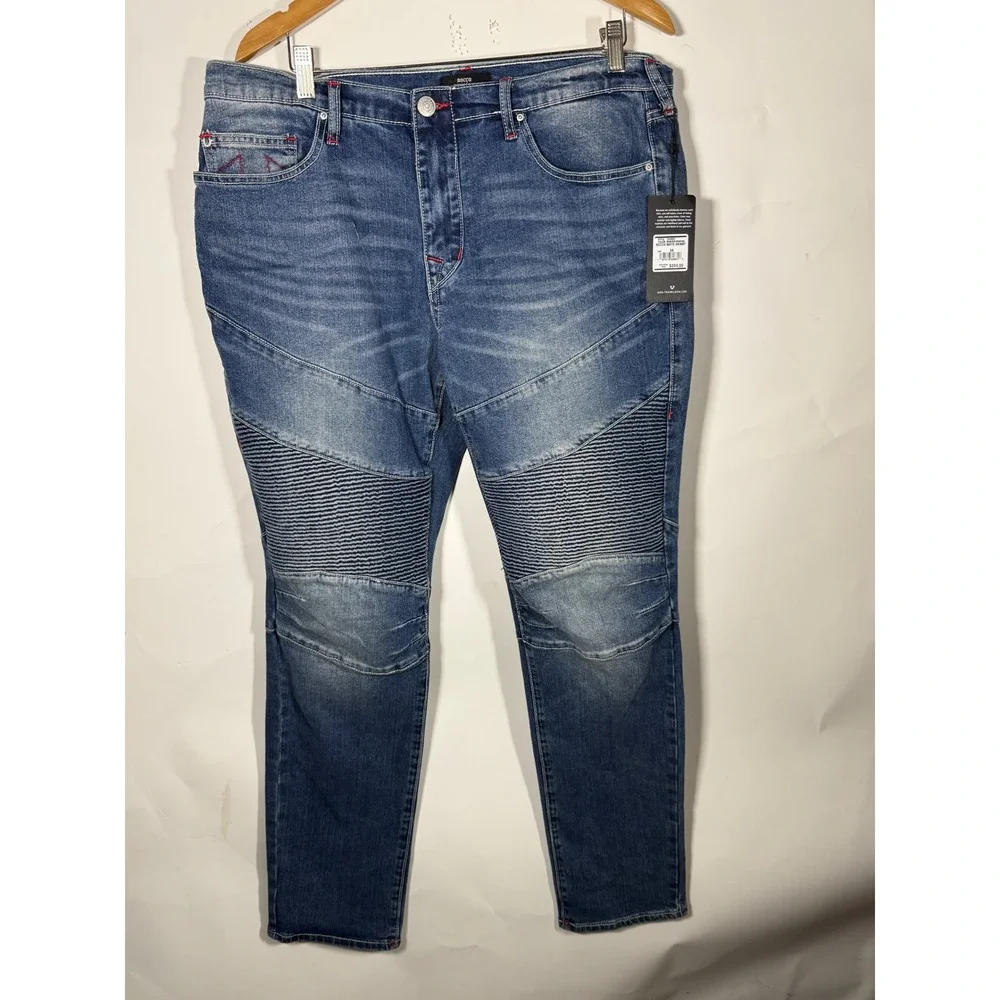 True Religion Rocco Moto Skinny Jeans Mens 36 Medium Spiced Orchard Wash NWT